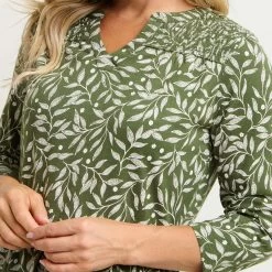 Brakeburn Women's Orchard Leaf Midi Dress - Khaki -Fashion Lady orchard leaf midi dress khaki 3