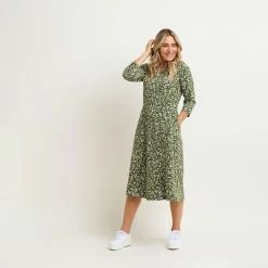 Brakeburn Women's Orchard Leaf Midi Dress - Khaki -Fashion Lady orchard leaf midi dress khaki 4