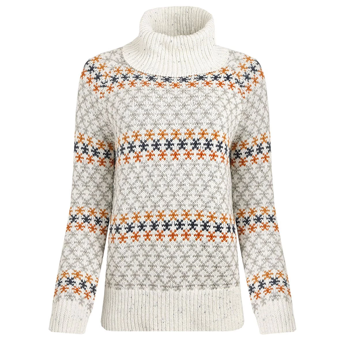 Weird Fish Women's Penryn Patterned Roll Neck Jumper - Chalk 1 Weird Fish Women's Penryn Patterned Roll Neck Jumper - Chalk