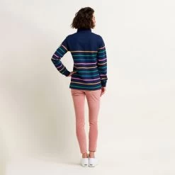 Brakeburn Women's 1/4 Zip Yarn Dyed Stripe Sweatshirt - Navy -Fashion Lady quarter zip sweatshirt navy 2