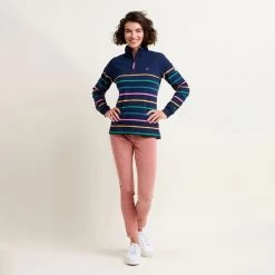 Brakeburn Women's 1/4 Zip Yarn Dyed Stripe Sweatshirt - Navy -Fashion Lady quarter zip sweatshirt navy 4