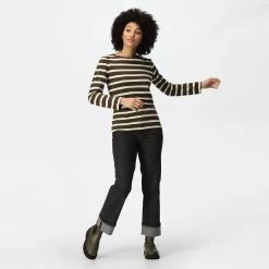 Regatta Women's Federica Striped Long Sleeve Top - Dark Khaki/Light Vanilla -Fashion Lady regatta women s federica striped long sleeve top dark khaki light vanilla 3