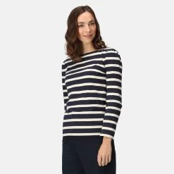 Regatta Women's Federica Striped Long Sleeve Top - Navy/Light Vanilla -Fashion Lady regatta women s federica striped long sleeve top navy light vanilla 1 1