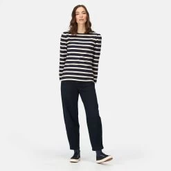 Regatta Women's Federica Striped Long Sleeve Top - Navy/Light Vanilla -Fashion Lady regatta women s federica striped long sleeve top navy light vanilla 3