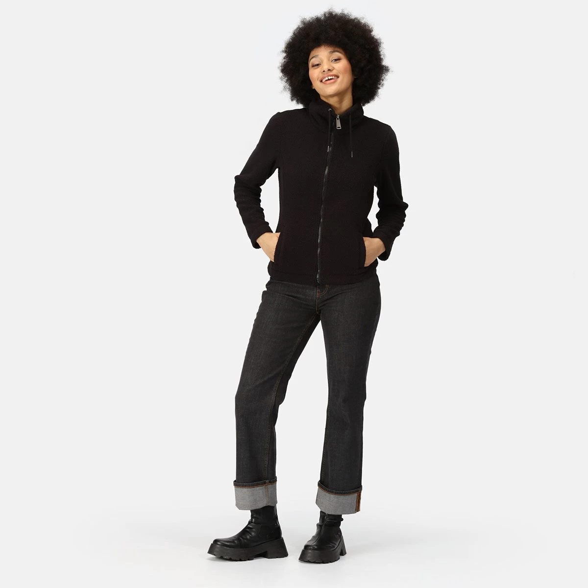 Regatta Women's Kizmitt Full Zip Fluffy Fleece - Black Fluffy 4 Regatta Women's Kizmitt Full Zip Fluffy Fleece - Black Fluffy - Image 4
