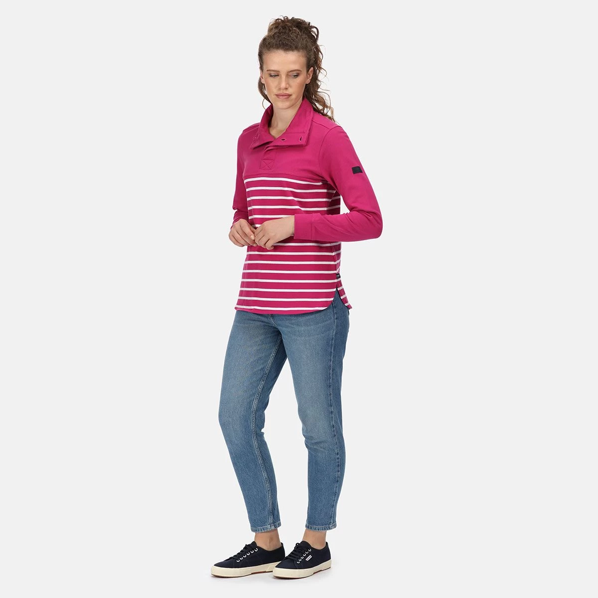 Regatta Women’s Camiola Lightweight Funnel Neck Sweatshirt – Fuchsia Stripe 3 Regatta Women’s Camiola Lightweight Funnel Neck Sweatshirt – Fuchsia Stripe - Image 3