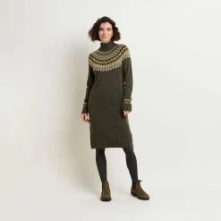 Brakeburn Women's Roll Neck Knitted Midi Dress - Brown Marl -Fashion Lady roll neck knitted dress brn marl 4