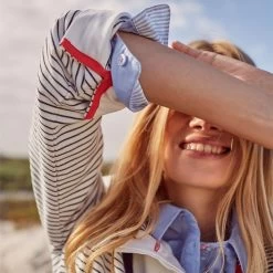 Joules Women’s Saunton Funnel Neck Sweatshirt – Cream French Navy Stripe -Fashion Lady saunton 2