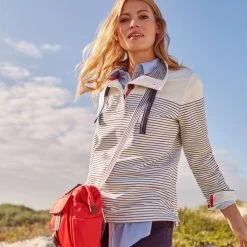 Joules Women’s Saunton Funnel Neck Sweatshirt – Cream French Navy Stripe -Fashion Lady saunton 5