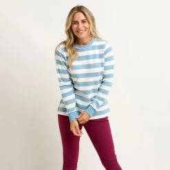 Brakeburn Women's Stripe Crew Neck Sweatshirt - Blue