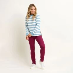 Brakeburn Women's Stripe Crew Neck Sweatshirt - Blue -Fashion Lady stripe crew neck sweatshirt blue 4