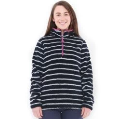 Lazy Jacks Women’s Super-Soft Striped ¼ Zip Snug Sweatshirt – Marine