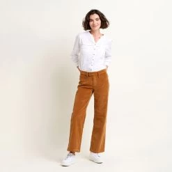 Brakeburn Women's Wide Leg Cord Trousers - Orange -Fashion Lady wide leg trouser orange 4