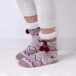 Totes Women's Chenille Fairisle Slipper Socks - Berry -Fashion Lady womens chenille slipper socks berry 1 1