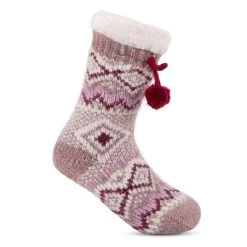Totes Women's Chenille Fairisle Slipper Socks - Berry -Fashion Lady womens chenille slipper socks berry 3