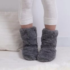 Totes Women's Faux Fur Slipper Socks - Grey -Fashion Lady womens faux fur slipper socks grey 2 1