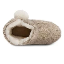 Totes Women's Knit Cable Boot Slipper - Oat -Fashion Lady womens knit cable boot slipper 3