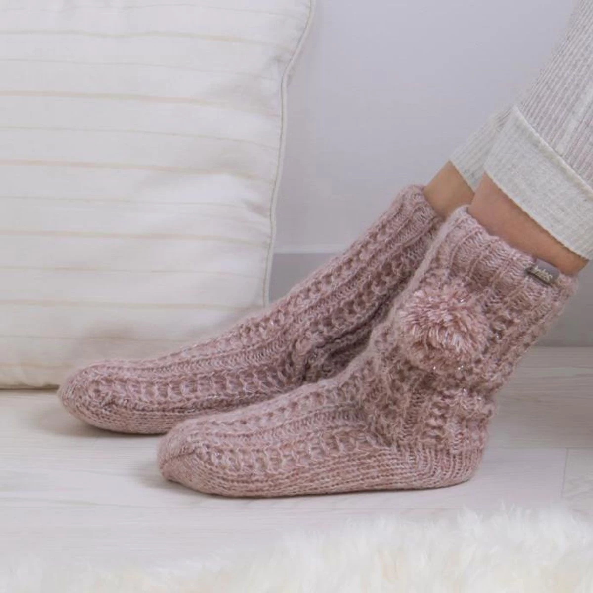 Totes Women's Luxury Sparkle Slipper Socks - Pink 1 Totes Women's Luxury Sparkle Slipper Socks - Pink
