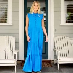 Brakeburn Women’s Zenni Maxi Dress – Blue -Fashion Lady zenni maxi dress blue 1 1